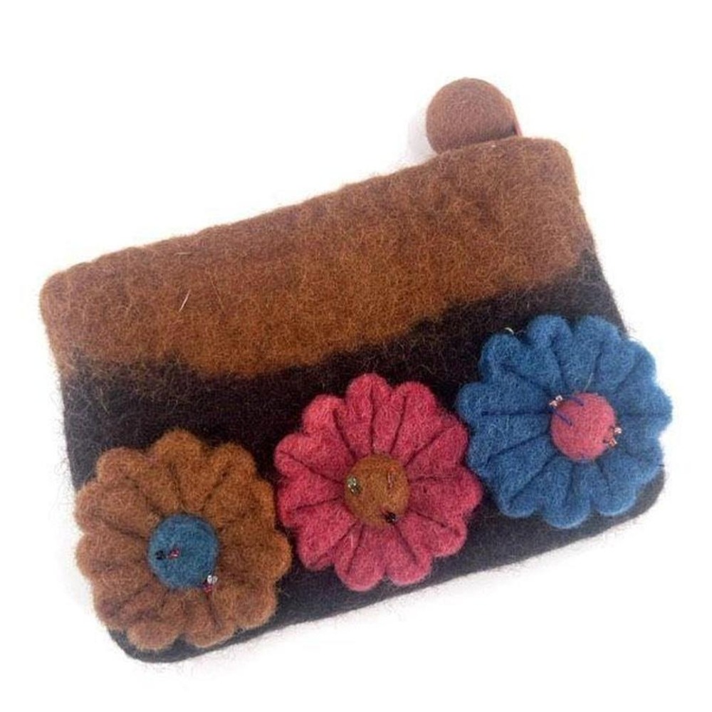 Rising Tide‎ Wool Floral Made Nepal Coin Change Purse Boho Bohemian artsy